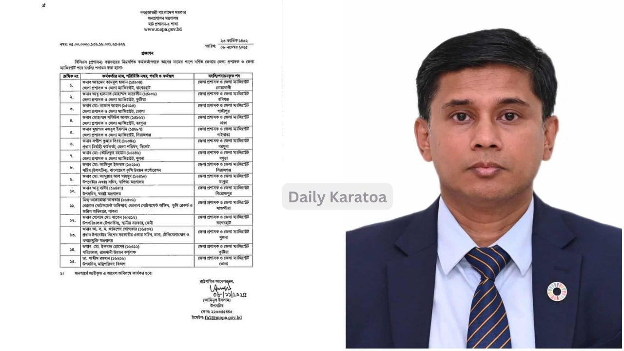 বগুড়া জেলা প্রশাসকসহ দেশের বিভিন্ন জেলার ১৫ ডিসি রদবদল